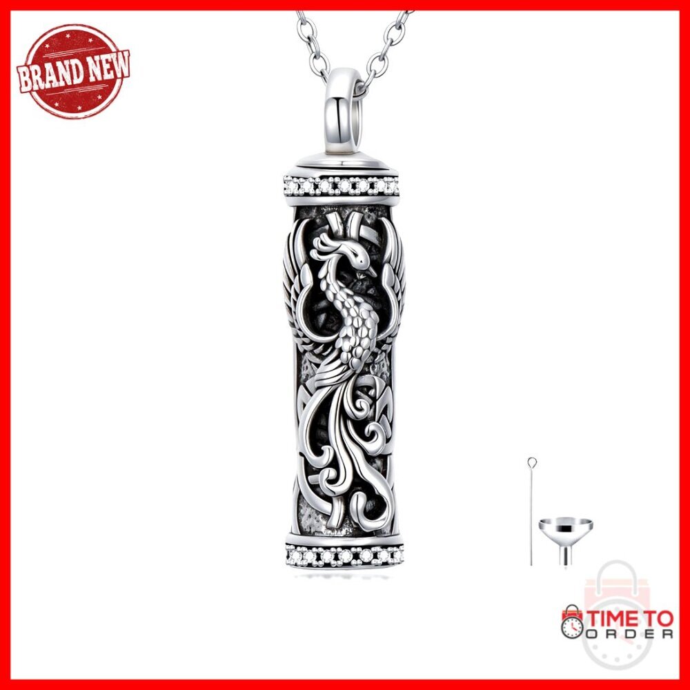 Sterling Silver Urn Keepsake Necklace for Ashes Celtic Phoenix Memorial Jewelry
